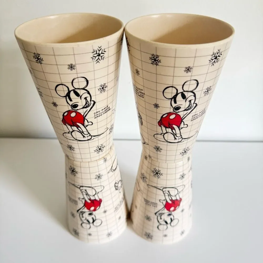 Disney Mickey Mouse Vintage Retro Cup Set Of 4 Collectible Kitchen Drinkware